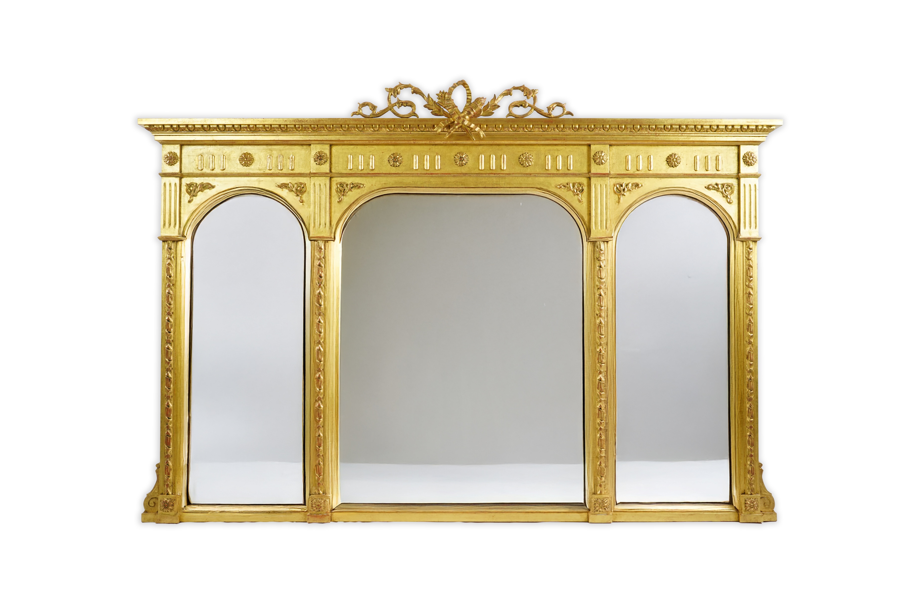 A Victorian style giltwood and composition triple plate overmantel mirror